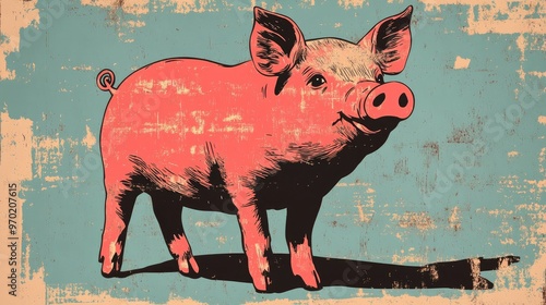 Retro illustration of a cardboard toy pig symbolizing playful creativity on a blank canvas