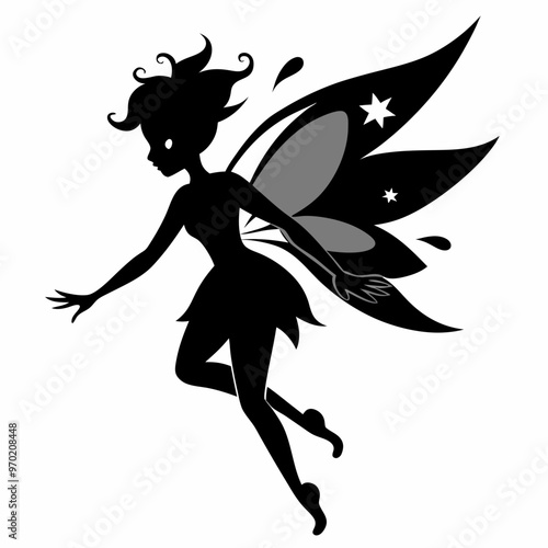 Fairy black silhouette vector, Fairy Clipart, Fairy SVG , Fairy Silhouette, Fairy cartoon icon