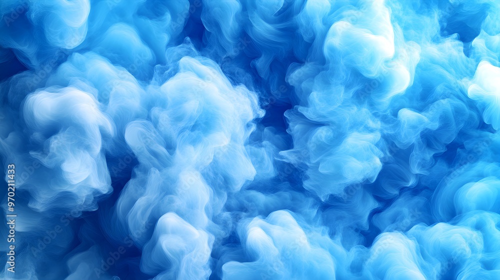 Fototapeta premium Whimsical cloud pattern with swirling shapes, soft blues, white highlights, ethereal and dreamy, light and airy watercolor effect.