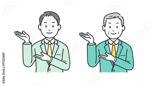 案内をするビジネスマンの上半身イラスト