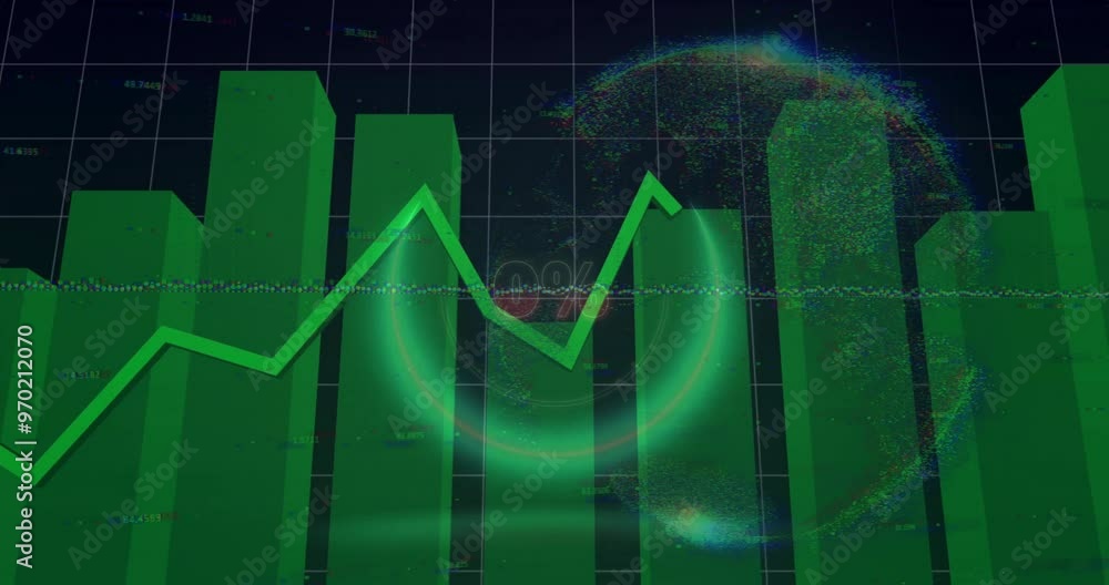 Animation of financial data processing over globe Animation of financial data processing over globe