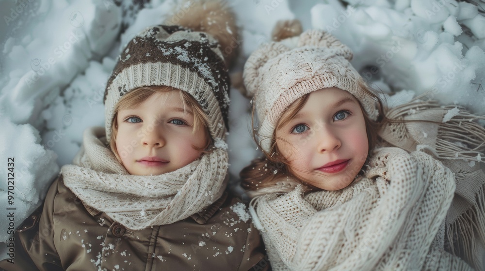 beautiful girls with light eyes looking at the camera in the snow in winter beautiful girls with light eyes looking at the camera in the snow in winter