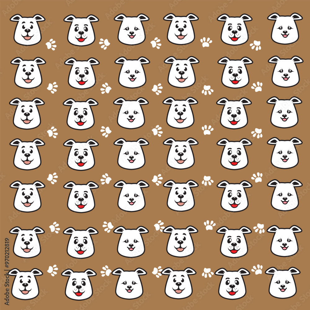Puppy Paw Prints and Faces as a Pattern Puppy Paw Prints and Faces as a Pattern