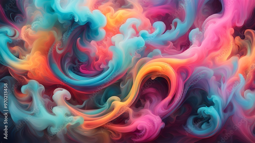 Abstract background with swirling colorful smoke in blue, orange, pink, and red tones. Abstract background with swirling colorful smoke in blue, orange, pink, and red tones.