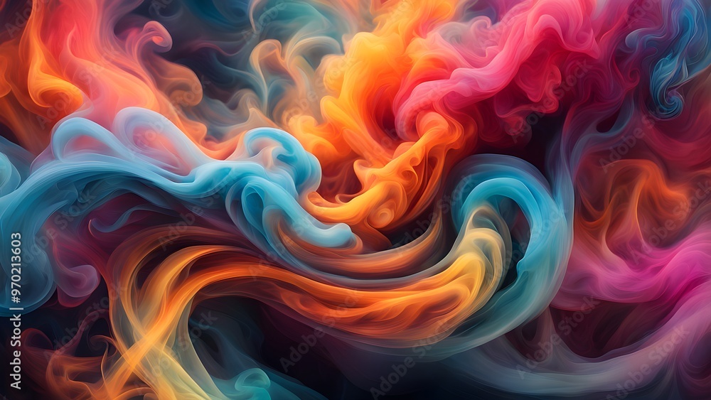 Abstract colorful smoke swirls in vibrant hues of blue, orange, and red. Abstract colorful smoke swirls in vibrant hues of blue, orange, and red.