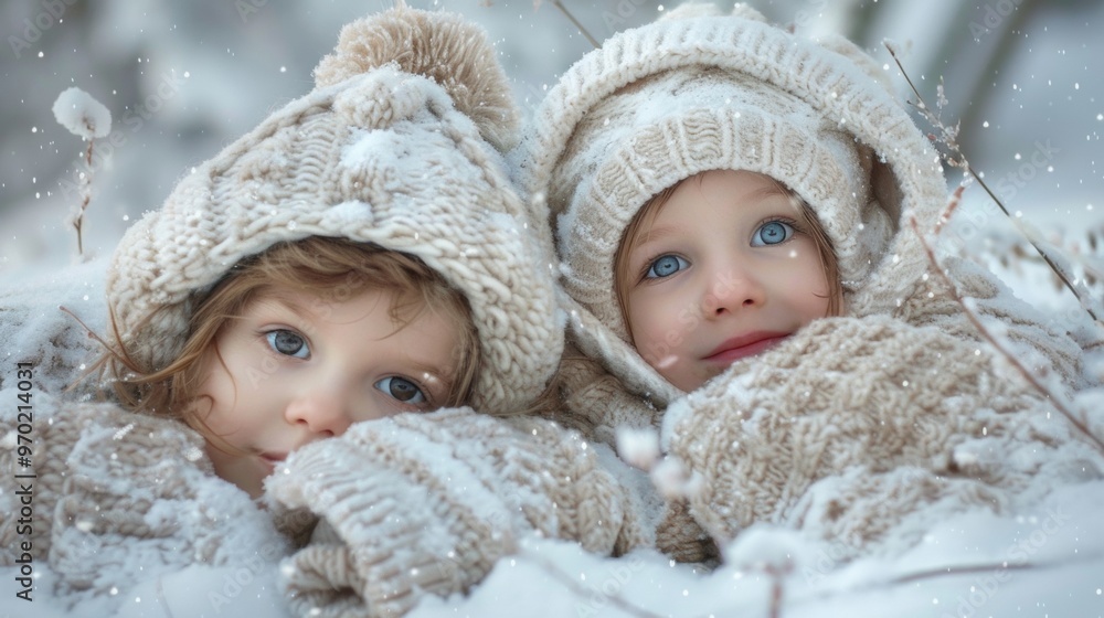beautiful girls with light eyes looking at the camera in the snow in winter beautiful girls with light eyes looking at the camera in the snow in winter