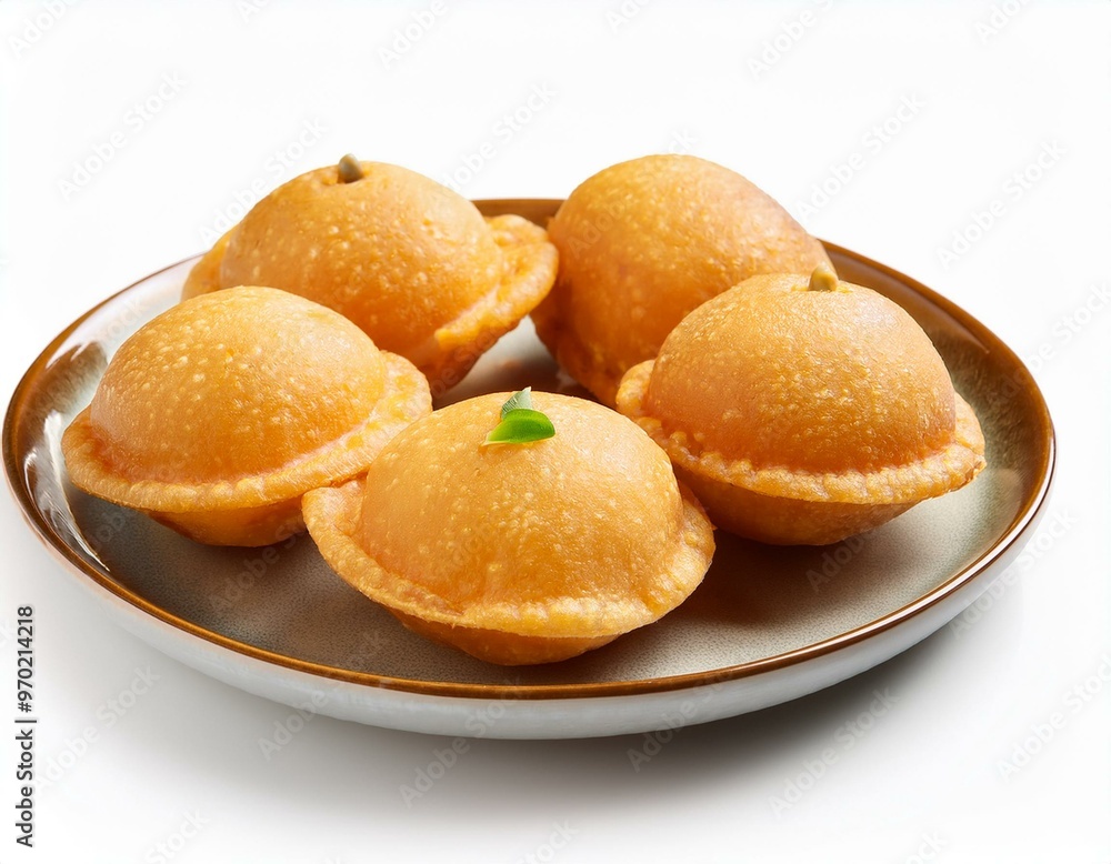 Pani Puri on plate isolated on white background Pani Puri on plate isolated on white background
