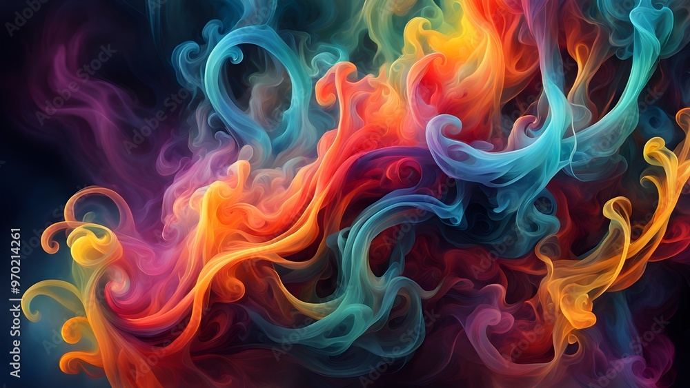 Abstract colorful smoke swirls on a dark background. Abstract colorful smoke swirls on a dark background.