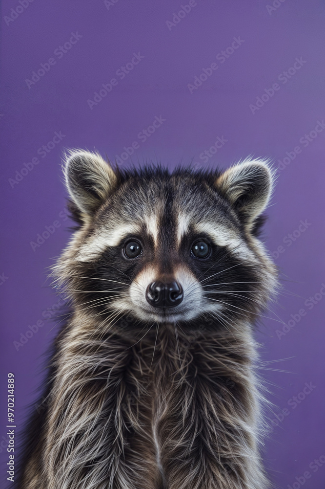 Cute Raccoon Portrait on Purple Background. Cute Raccoon Portrait on Purple Background.
