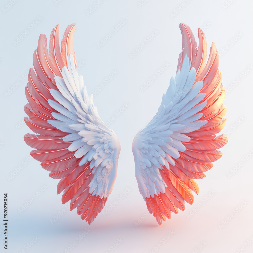 Fototapeta premium 3D icon of angel wings, on a solid white background