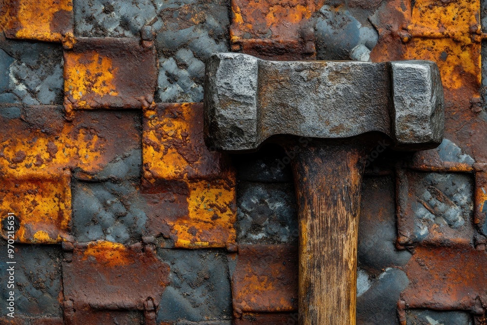 Rusty Metal Background with a Heavy Hammer Rusty Metal Background with a Heavy Hammer