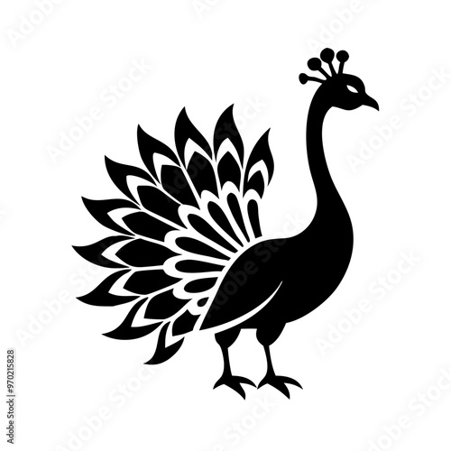 Peacock Icon Silhouette - Transparent Background Clipart 