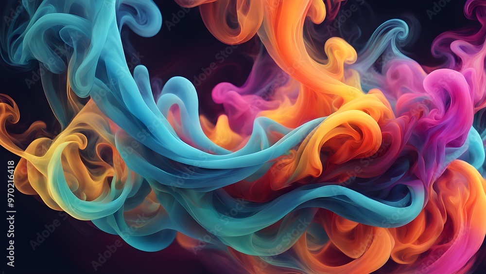 Obraz premium Abstract colorful smoke swirls on a black background.