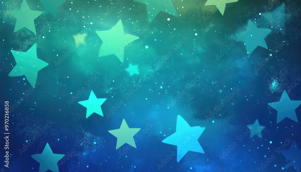 Light blue and green 2D cartoon texture featuring vibrant stars Colorful abstract illustration with gradient star designs suitable for promotional use Light blue and green 2D cartoon texture featuring vibrant stars Colorful abstract illustration with gradient star designs suitable for promotional use