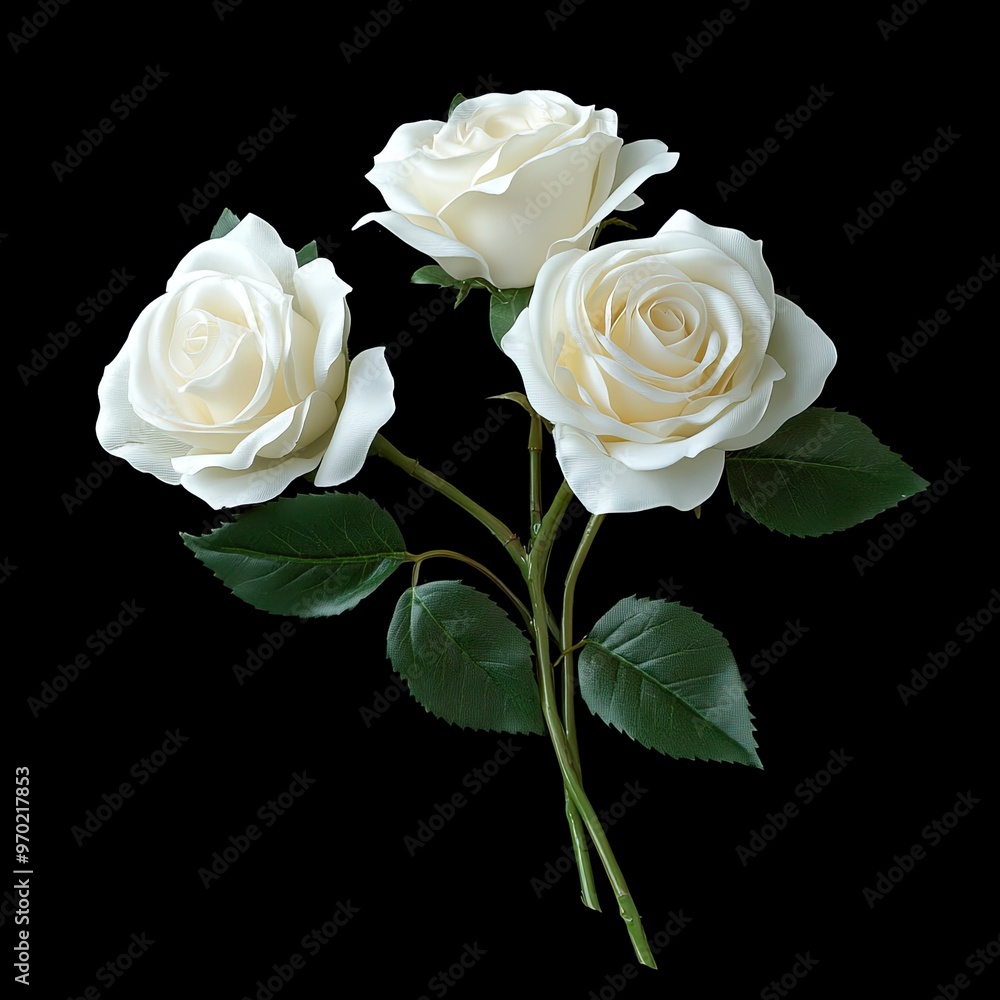 White roses isolated on black background ..generative ai White roses isolated on black background ..generative ai