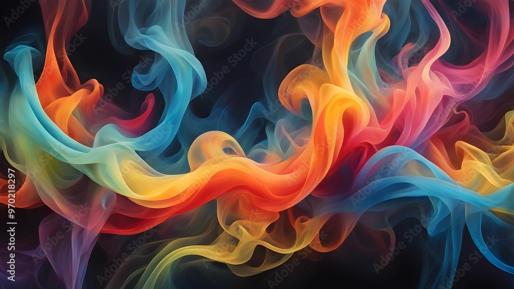 Fototapeta premium Abstract colorful smoke swirls on a black background.