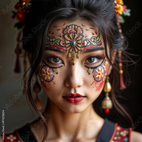 Chinese face decoration makeup woman traditional painting