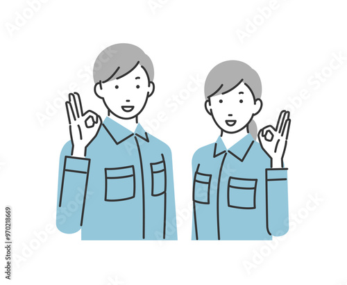 OKサインをしている男性と女性の作業員のイラスト
