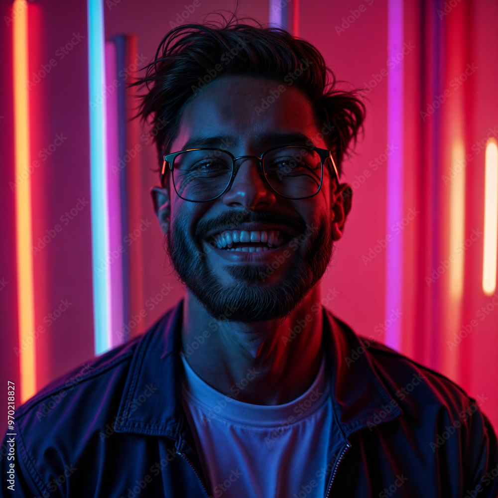 Ares modern face neon party man laughing Ares modern face neon party man laughing