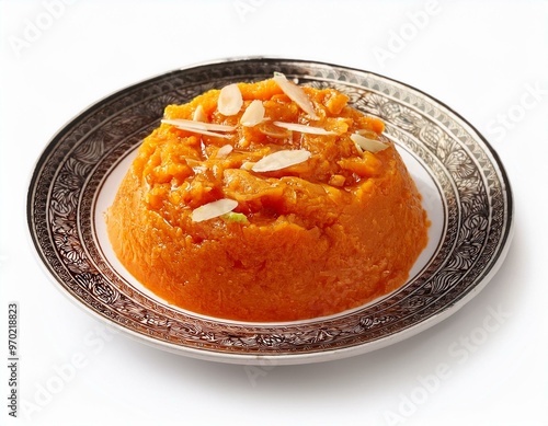 Gajar Halwa on plate isolated on white background photo