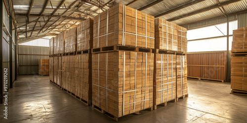 Shipping Warehouse with Pallets of Goods, Organized Logistics and Storage