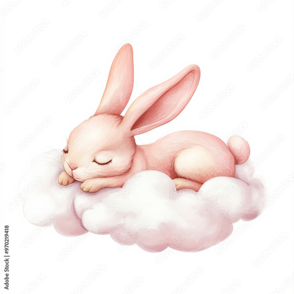 Obraz premium white rabbit on cloud isolated on white