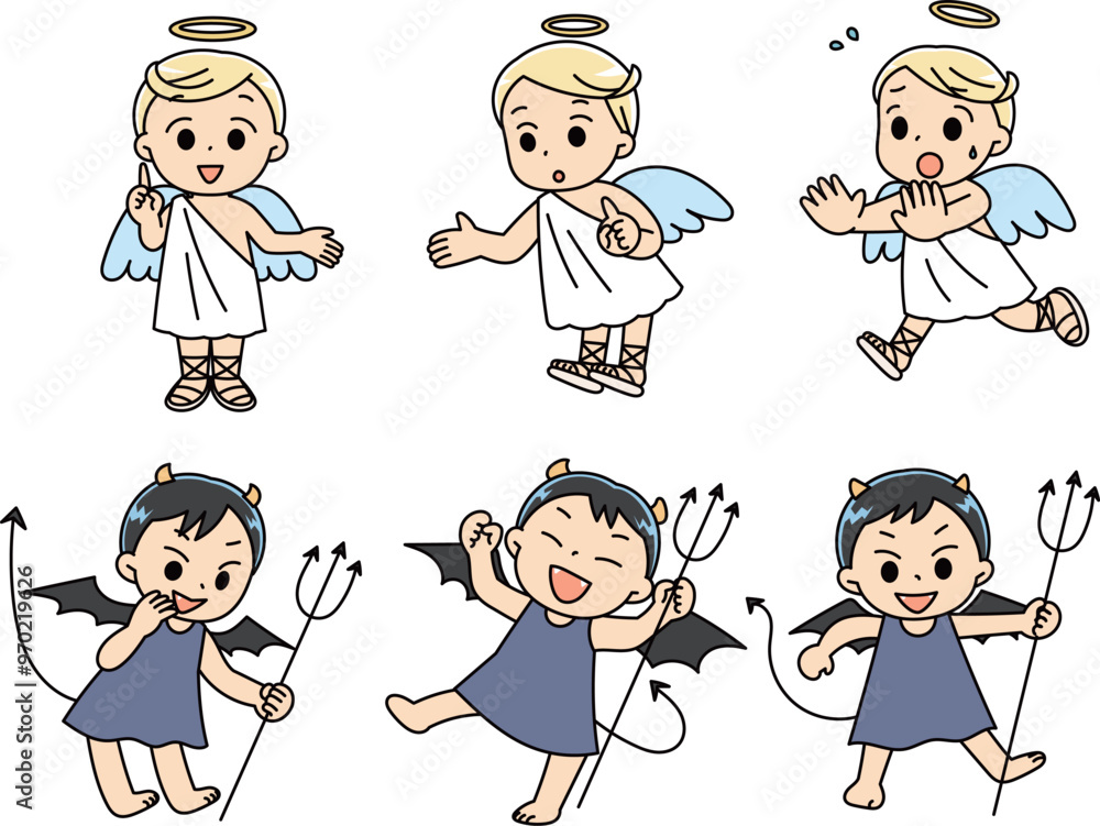 色々なポーズの天使と悪魔セット