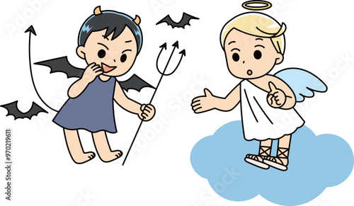 説得と誘惑をする天使と悪魔