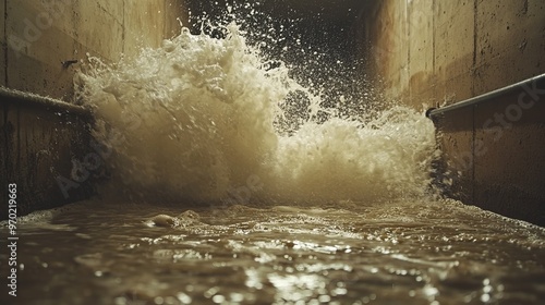 Wallpaper Mural Dynamic shot of a high-pressure washer transforming a filthy industrial floor, the dividing line between clean and dirty is dramatic and sharp, steam rising Torontodigital.ca