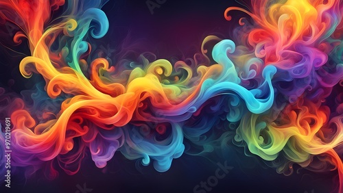 Abstract colorful smoke swirls on a dark background.