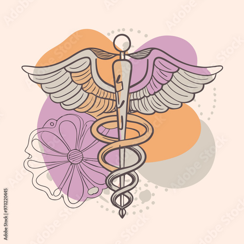 Caduceus health symbol line art vector