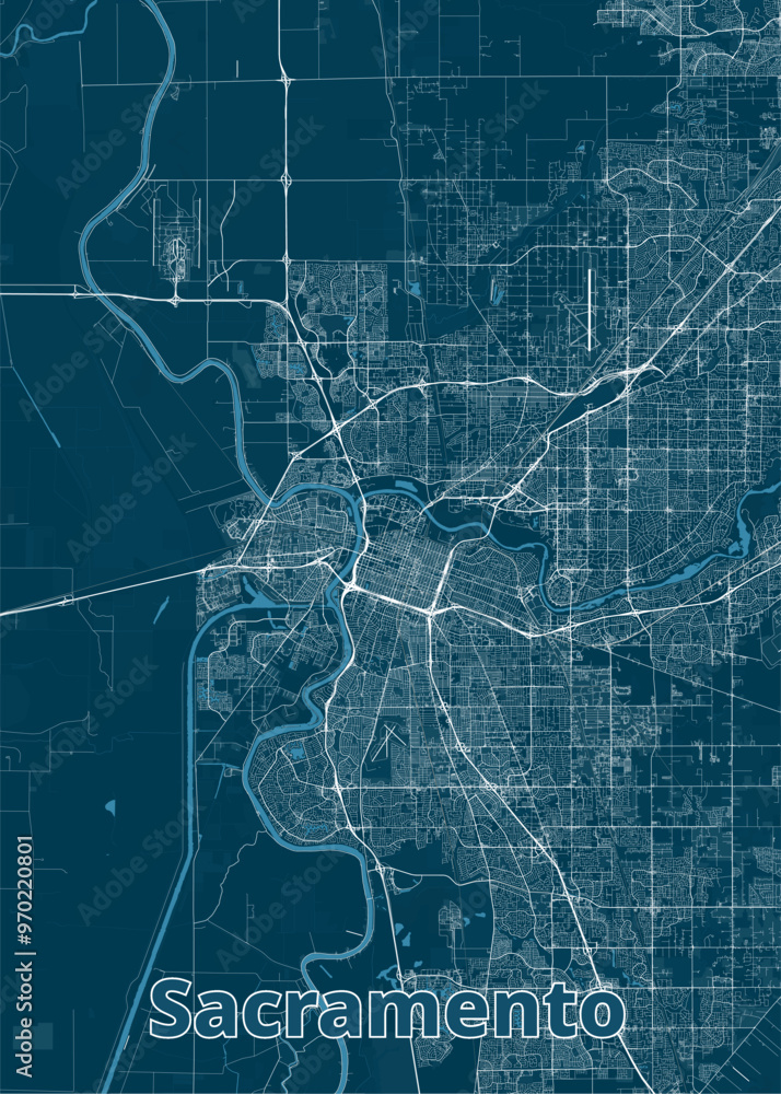 Obraz premium Sacramento, California, USA artistic blueprint map poster