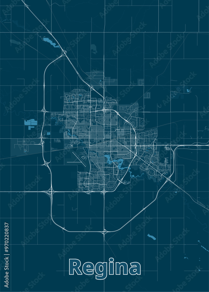 Obraz premium Regina, Saskatchewan, Canada artistic blueprint map poster