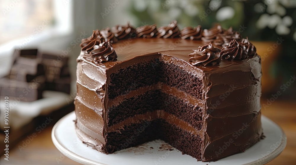 A Sliced Chocolate Cake With Swirled Frosting A Sliced Chocolate Cake With Swirled Frosting