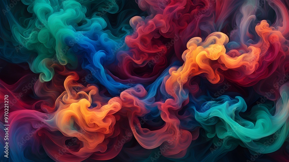 Abstract colorful smoke swirls against a dark background. Abstract colorful smoke swirls against a dark background.