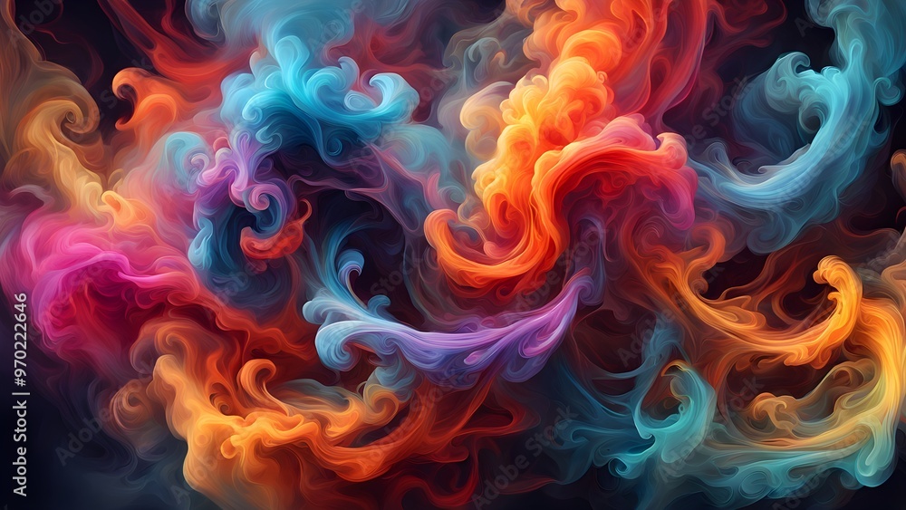 Abstract colorful smoke swirls on a dark background. Abstract colorful smoke swirls on a dark background.