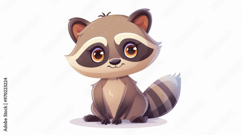 Cute cartoon raccoon with big eyes sitting on a white background. Cute cartoon raccoon with big eyes sitting on a white background.