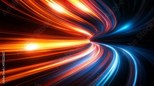 Abstract Light Trails Forming a Tunnel of Speed
