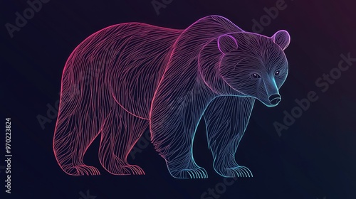 Line art illustration of a female bear in a cold gradient style featuring a cartoonish design photo