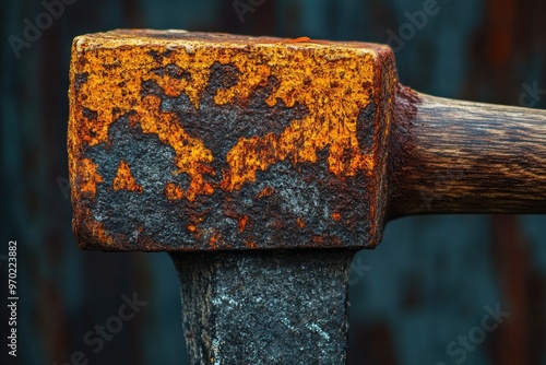 Rusty Metal Object with Wooden Handle photo