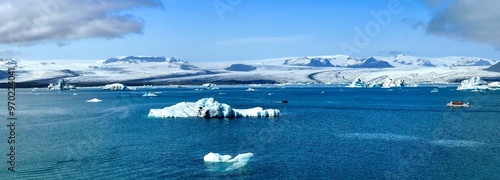 Iceberg in the water in front of glacier