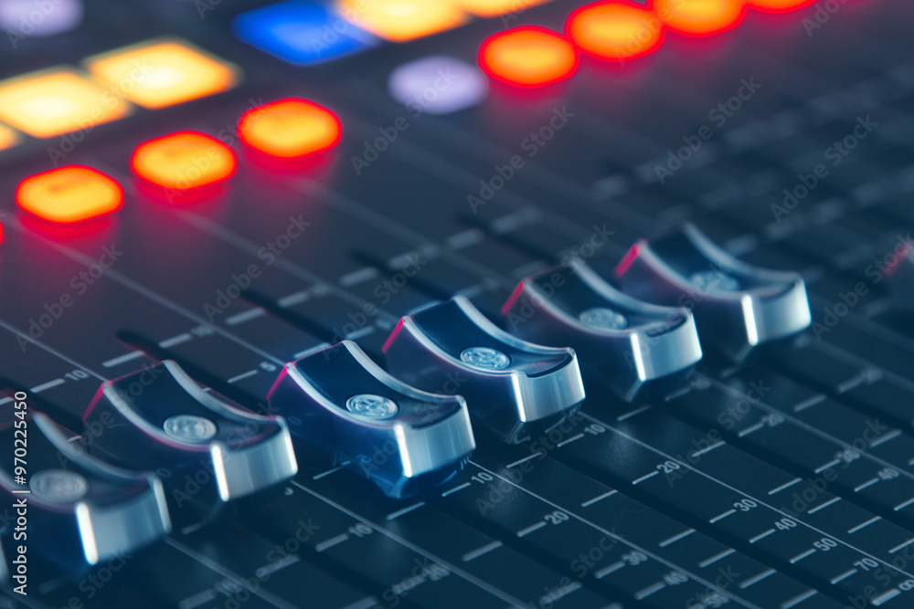 Fototapeta premium Volume slider to increase the volume of the audio signal entering the digital mixer