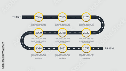 Roadmap timeline 9 years infographic template design