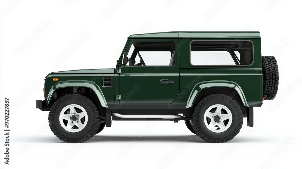 A green Jeep is parked on a white background A green Jeep is parked on a white background