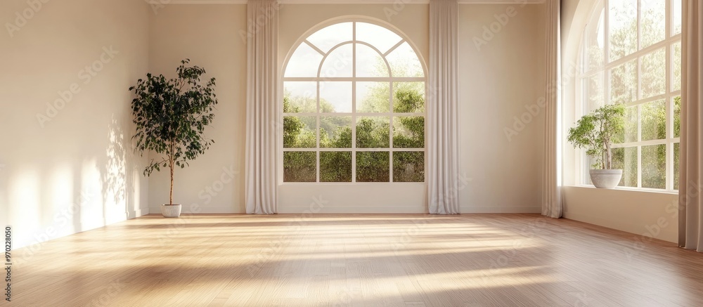 Obraz premium Empty interior featuring 3D rendered furniture