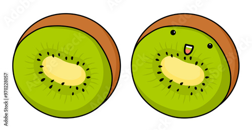 Kiwi fruit character. Vector hand drawn cartoon kawaii character illustration icon. Isolated on white background Kiwi fruit character concept