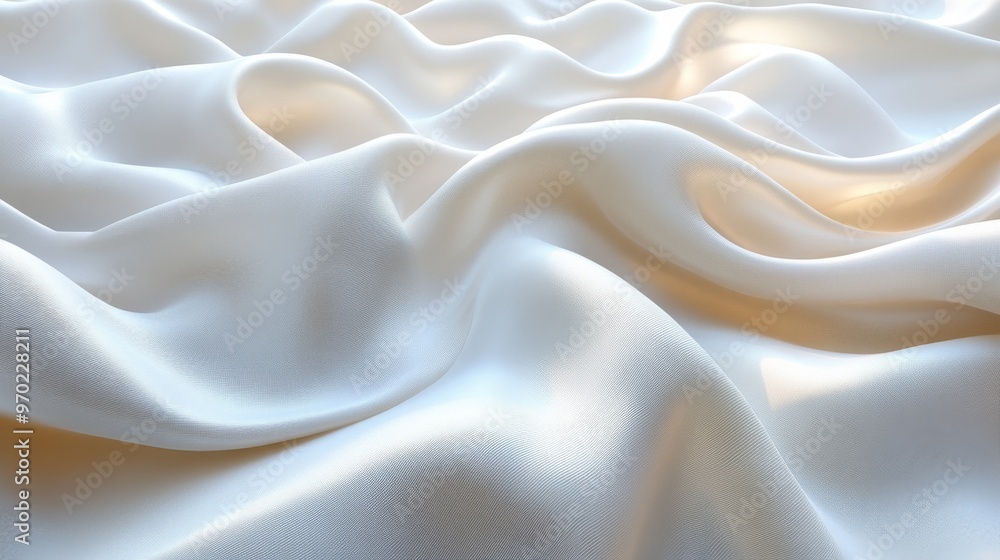 Smooth white silk fabric with soft folds, elegance and luxury concept Smooth white silk fabric with soft folds, elegance and luxury concept
