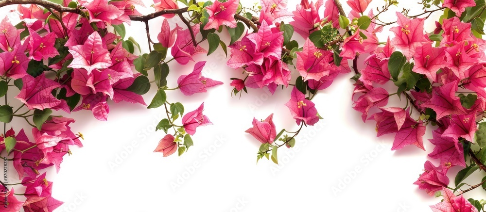 Flower Frame Pink Blooming Bougainvilleas Isolate On White Background Flower Frame Pink Blooming Bougainvilleas Isolate On White Background