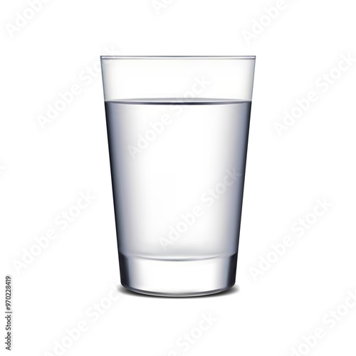 3d water glass isolated on white background. Realistic glass of water