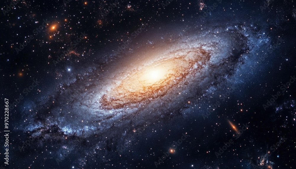 Fototapeta premium Illuminated galaxy set against a dark expanse filled with stars